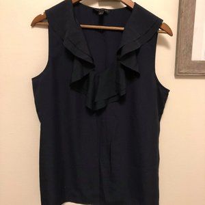 BR Navy Ruffle Neck Sleeveless Blouse